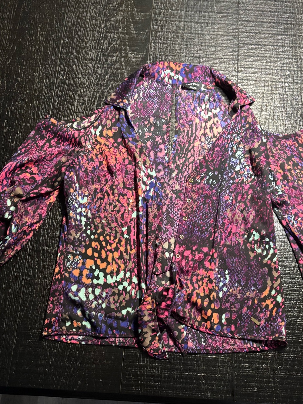 bebe Girls Purple Multicolor Cold-Shoulder Tie-Front Jacket